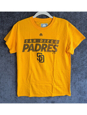 Majestic San Diego Padres T Shirt Mens Small Gold Yellow MLB Graphic Tee